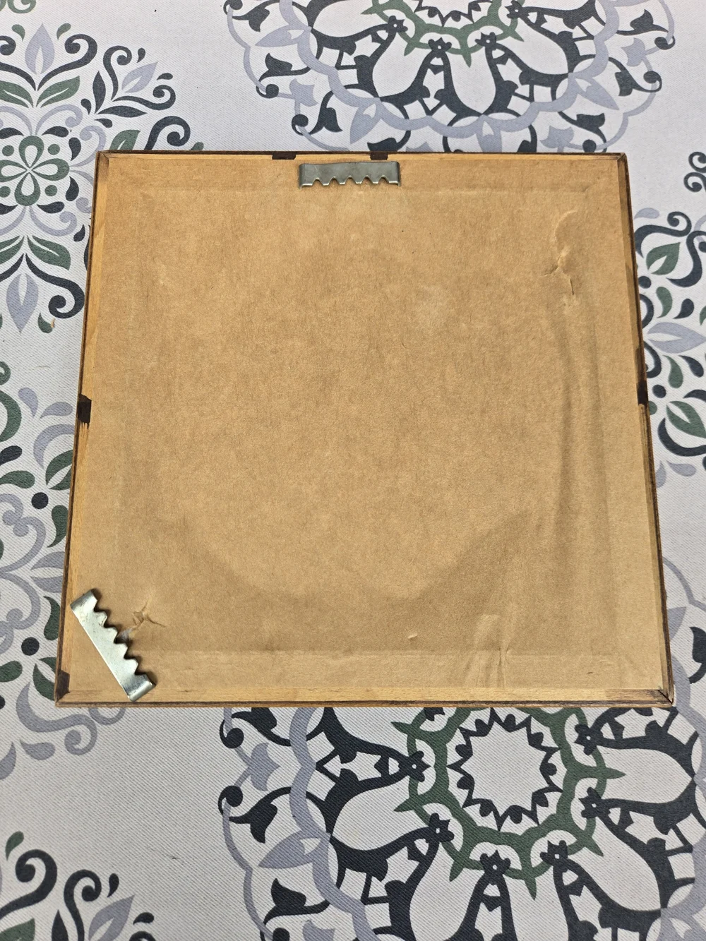 Vintage Square Mirror With Floral Border Design On Wood Frame